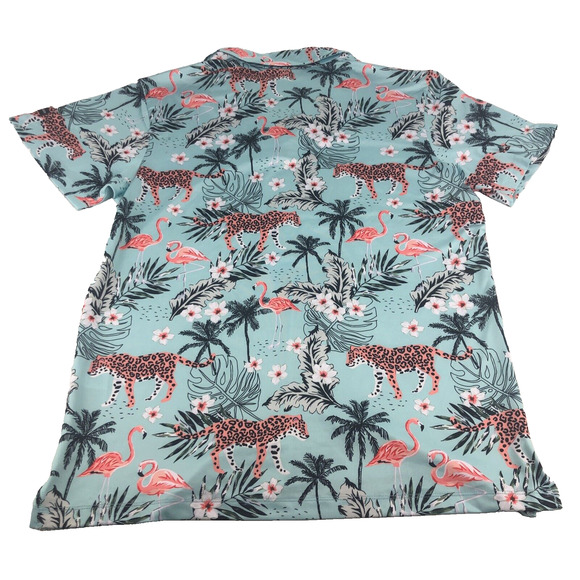 Greenside Golf Men's Polo Shirt African Oasis Medium Cheetah Flamingo Tropical - Picture 10 of 16